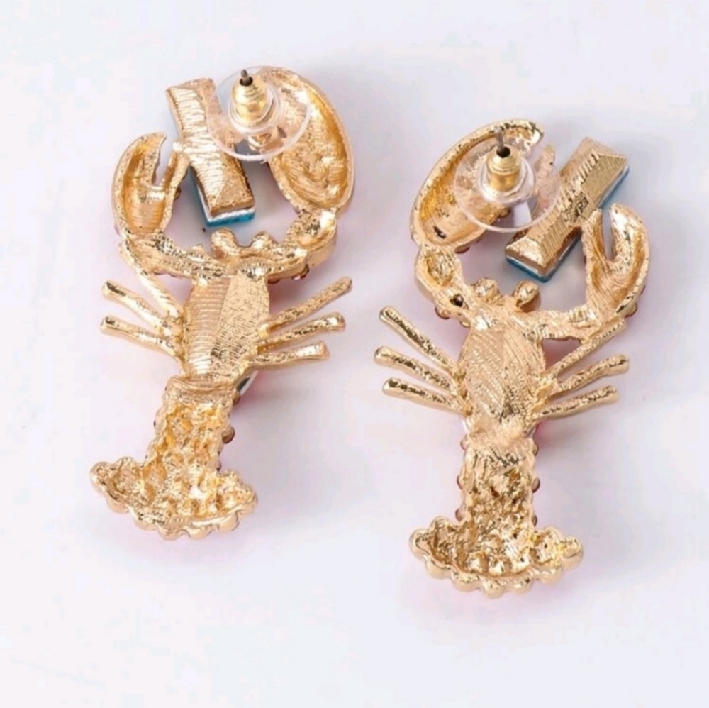 Luxury Lobster Red Rhinestone Shine Detailed | Date Night Earrings | My Lobster - Picture 3 of 5